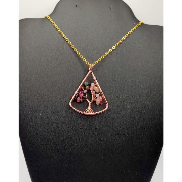 Handmade Tree of Life Necklace Tourmaline Brass Chain 18" Spring Ring Clasp - Picture 1 of 3